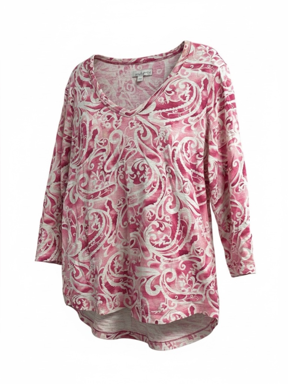 Chico’s Pink Paisley 3/4 Sleeve V-Neck Top